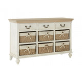 Hendra Cabinet with 6 Willow Baskets, Cotton, Paulownia Wood, Willow, Fir Wood Veneer, White