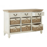 Hendra Cabinet with 6 Willow Baskets, Cotton, Paulownia Wood, Willow, Fir Wood Veneer, White