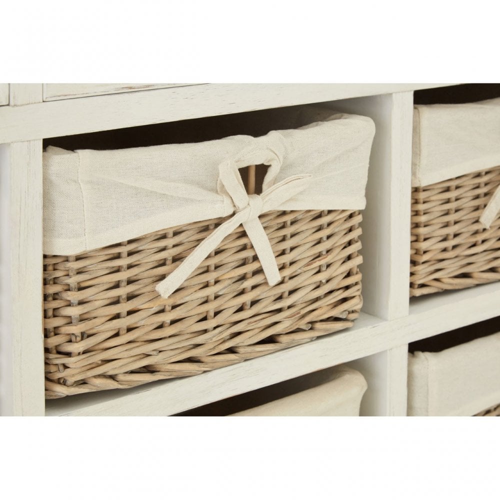 Hendra Cabinet with 6 Willow Baskets, Cotton, Paulownia Wood, Willow, Fir Wood Veneer, White