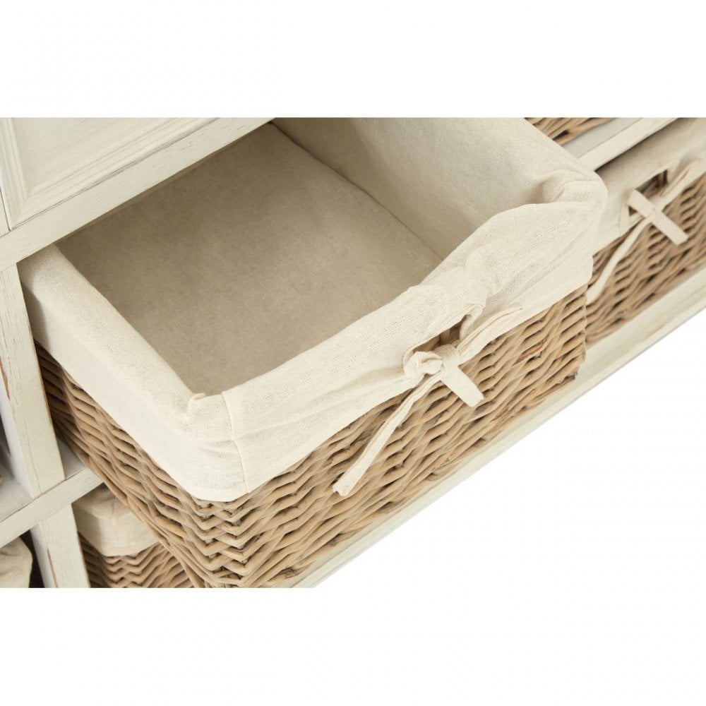 Hendra Cabinet with 6 Willow Baskets, Cotton, Paulownia Wood, Willow, Fir Wood Veneer, White