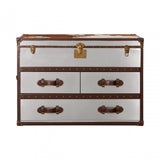Brown / White Genuine Cowhide 3 Drawer Cabinet, Cowhide, Stainless Steel, Brown