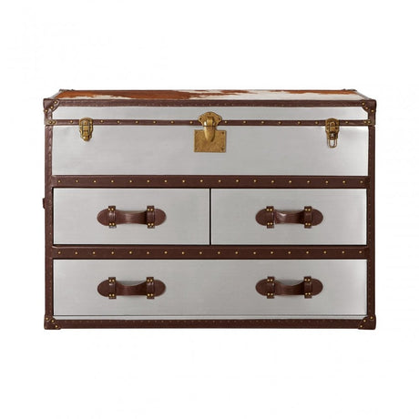 Brown / White Genuine Cowhide 3 Drawer Cabinet, Cowhide, Stainless Steel, Brown