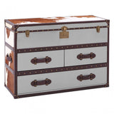 Brown / White Genuine Cowhide 3 Drawer Cabinet, Cowhide, Stainless Steel, Brown