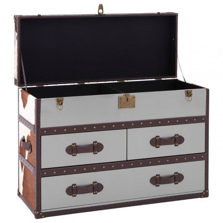 Brown / White Genuine Cowhide 3 Drawer Cabinet, Cowhide, Stainless Steel, Brown