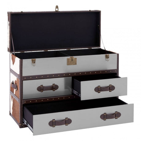 Brown / White Genuine Cowhide 3 Drawer Cabinet, Cowhide, Stainless Steel, Brown