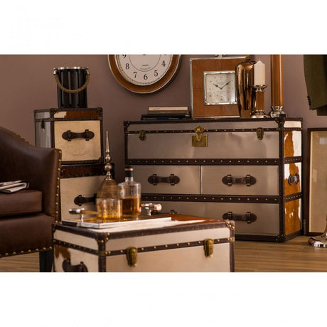 Brown / White Genuine Cowhide 3 Drawer Cabinet, Cowhide, Stainless Steel, Brown