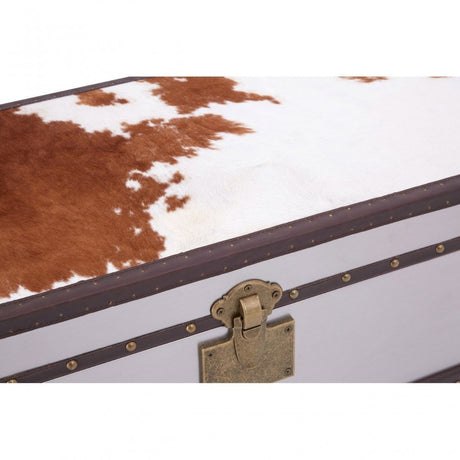 Brown / White Genuine Cowhide 3 Drawer Cabinet, Cowhide, Stainless Steel, Brown