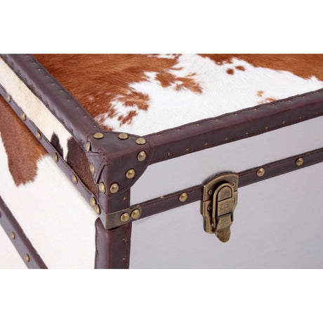 Brown / White Genuine Cowhide 3 Drawer Cabinet, Cowhide, Stainless Steel, Brown