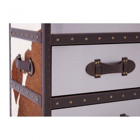 Brown / White Genuine Cowhide 3 Drawer Cabinet, Cowhide, Stainless Steel, Brown