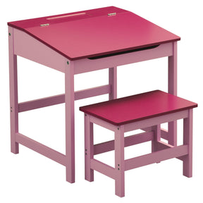 Pink Wooden Child's Desk and Stool Set