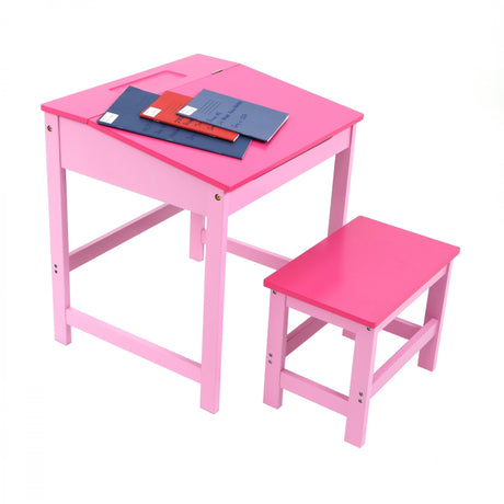 Pink Wooden Child's Desk and Stool Set