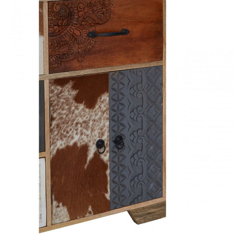 Marwar Mango Wood / Leather Tall Sideboard, Leather, Mango Wood