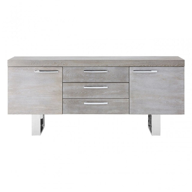 Grey Elm Wood Sideboard, Stainless Steel, Elm Wood, Grey