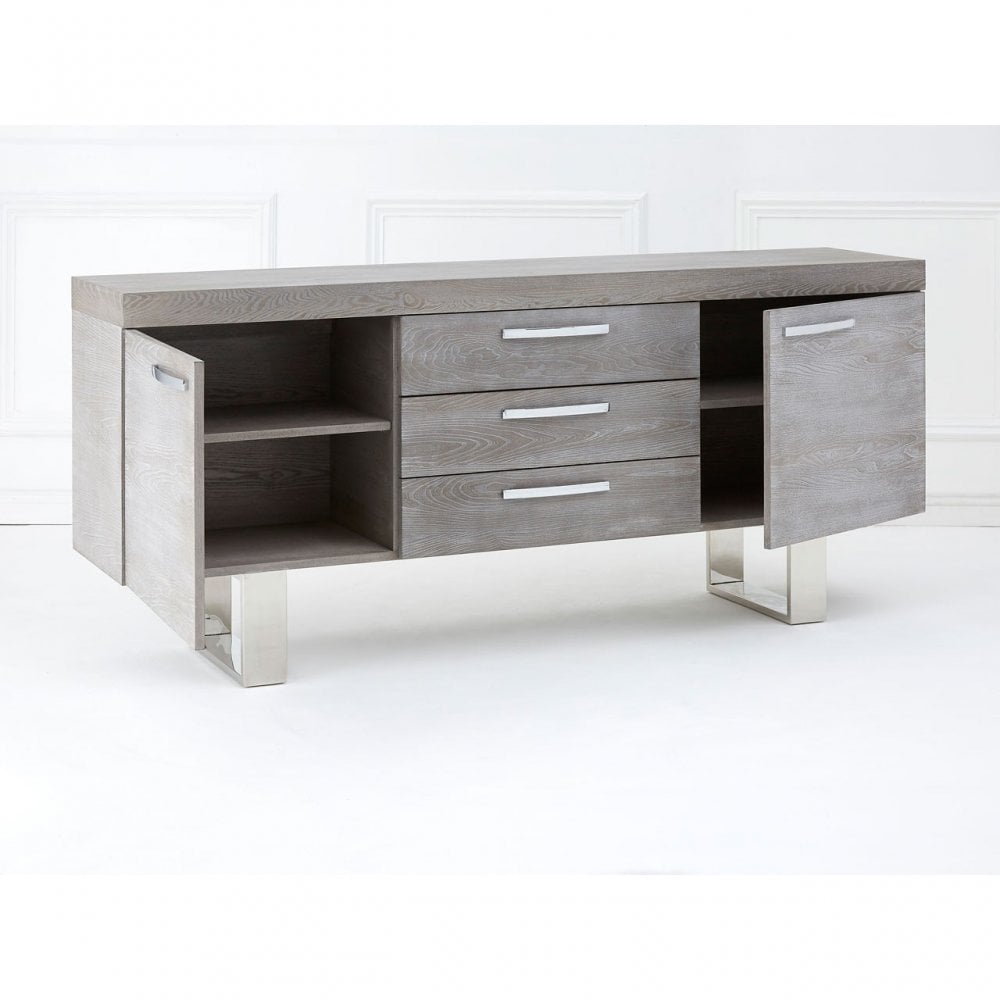 Grey Elm Wood Sideboard, Stainless Steel, Elm Wood, Grey