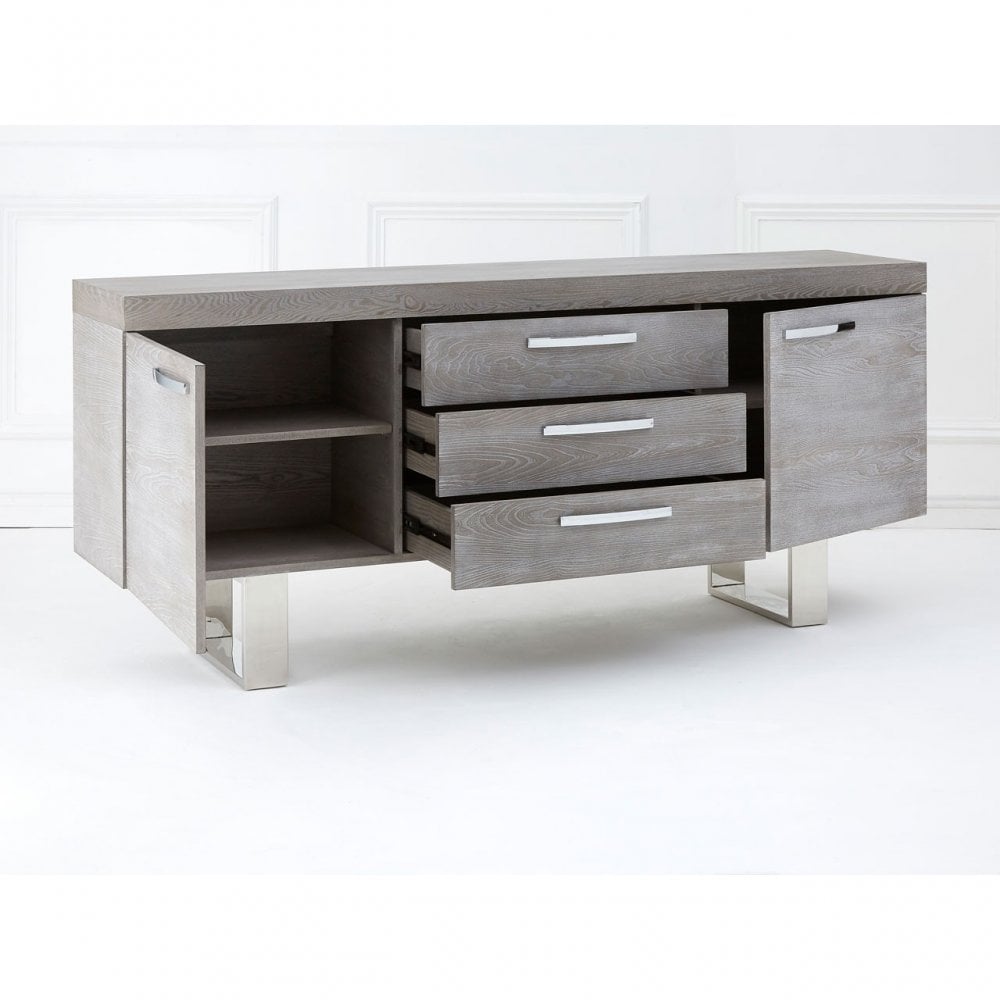 Grey Elm Wood Sideboard, Stainless Steel, Elm Wood, Grey
