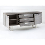 Grey Elm Wood Sideboard, Stainless Steel, Elm Wood, Grey