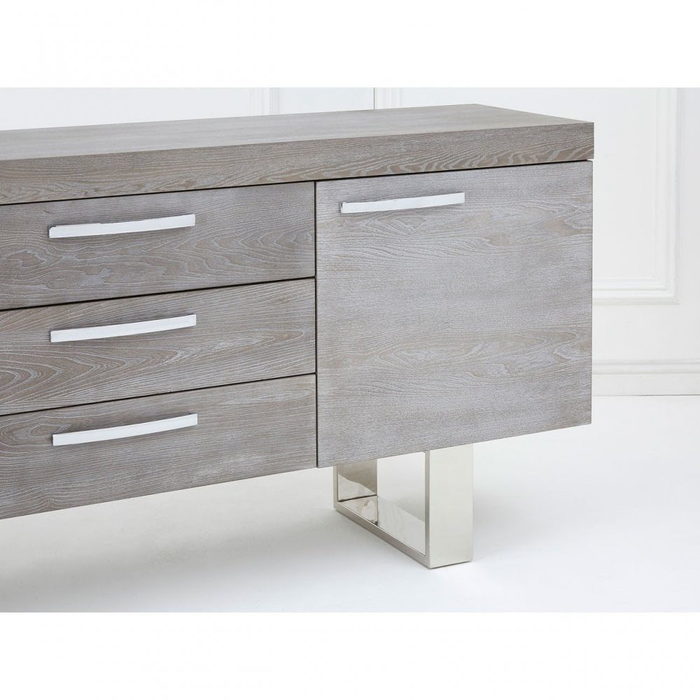Grey Elm Wood Sideboard, Stainless Steel, Elm Wood, Grey