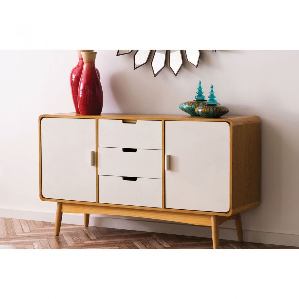 Malmo Sideboard, Wood, Oak Veneer, Oak Wood, White