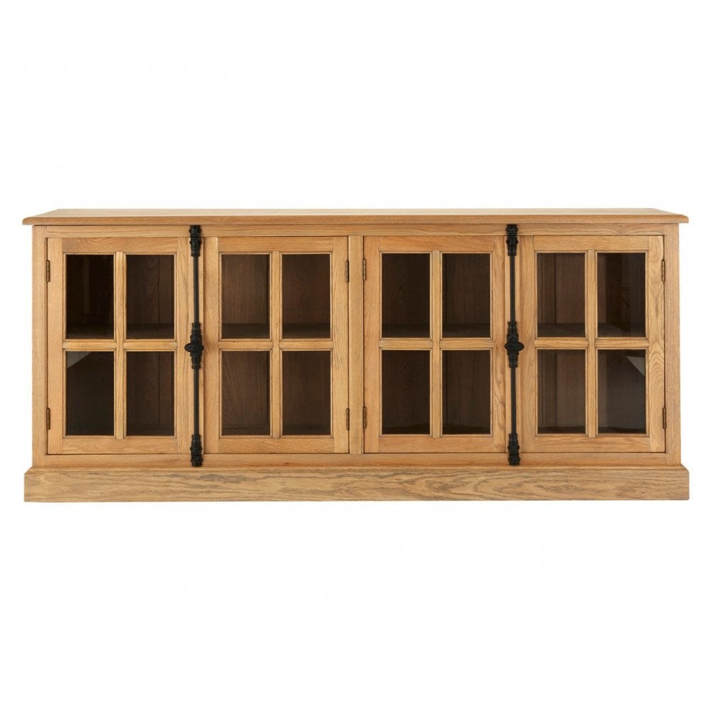 Brisbane Sideboard, Glass, Oak Wood, Brown