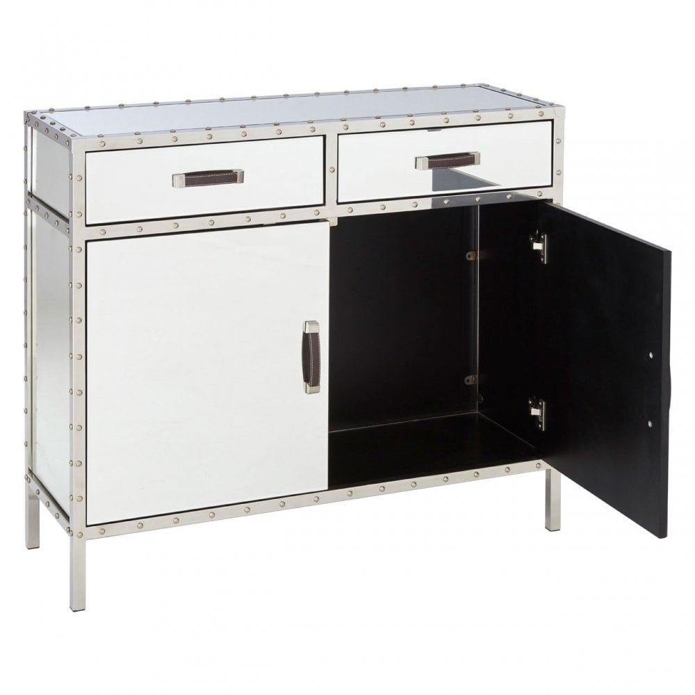 Rivet Sideboard, Mirrored Glass, Stainless Steel