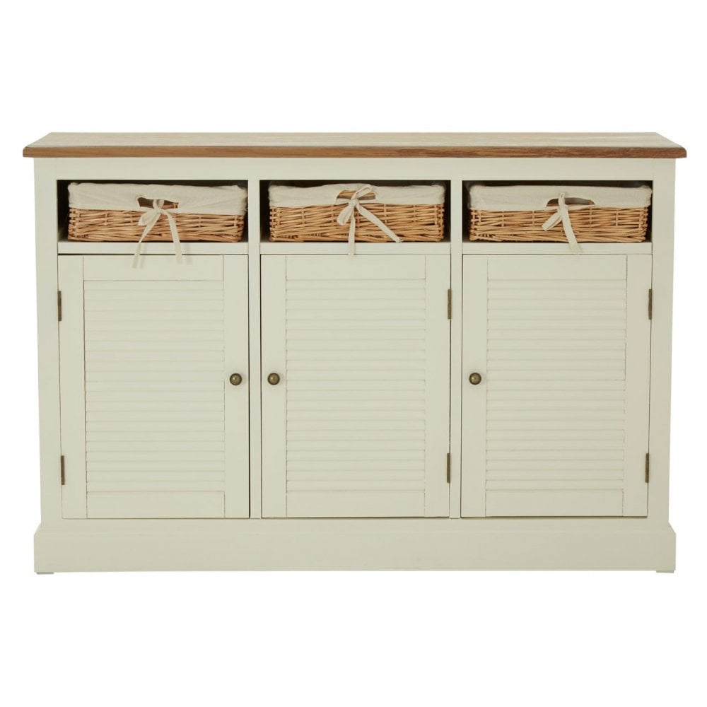 Dorset Cream Sideboard, Ash Veneer, Paulownia Veneer, Rattan, Cream