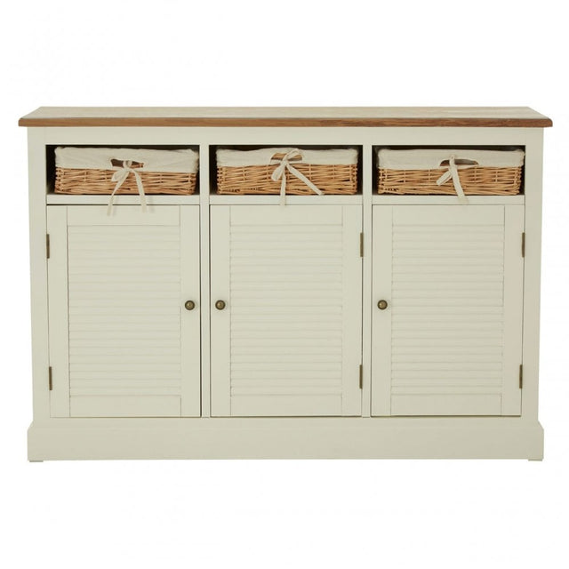 Dorset Cream Sideboard, Ash Veneer, Paulownia Veneer, Rattan, Cream