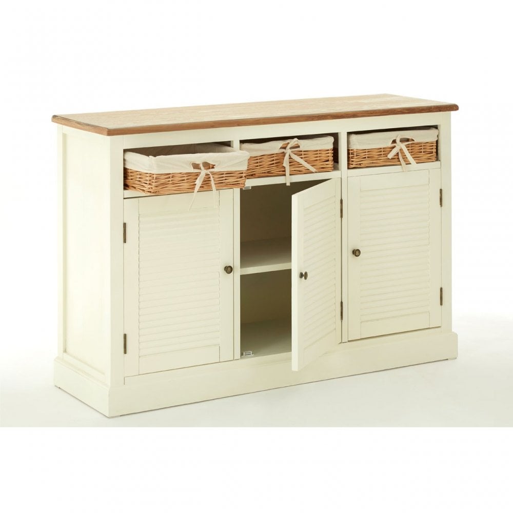 Dorset Cream Sideboard, Ash Veneer, Paulownia Veneer, Rattan, Cream