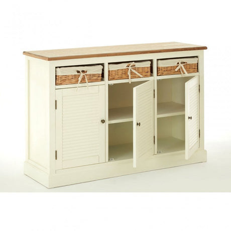 Dorset Cream Sideboard, Ash Veneer, Paulownia Veneer, Rattan, Cream