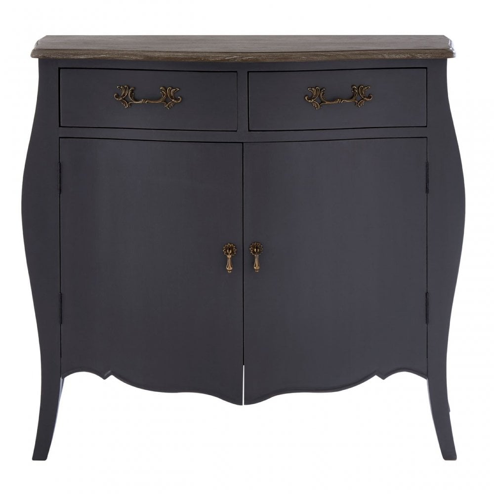 Charles 2 Door / 2 Drawer Dark Grey Side Board, Bayur Wood, Oak Veneer, Grey