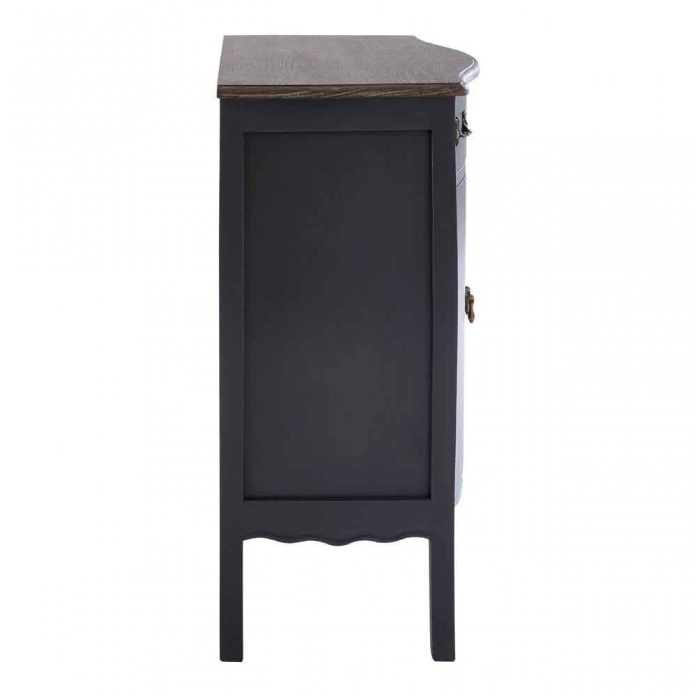 Charles 2 Door / 2 Drawer Dark Grey Side Board, Bayur Wood, Oak Veneer, Grey