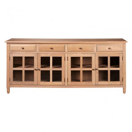 Brisbane 4 Doors / 4 Drawers Sideboard, Oak Wood, Glass, Brown