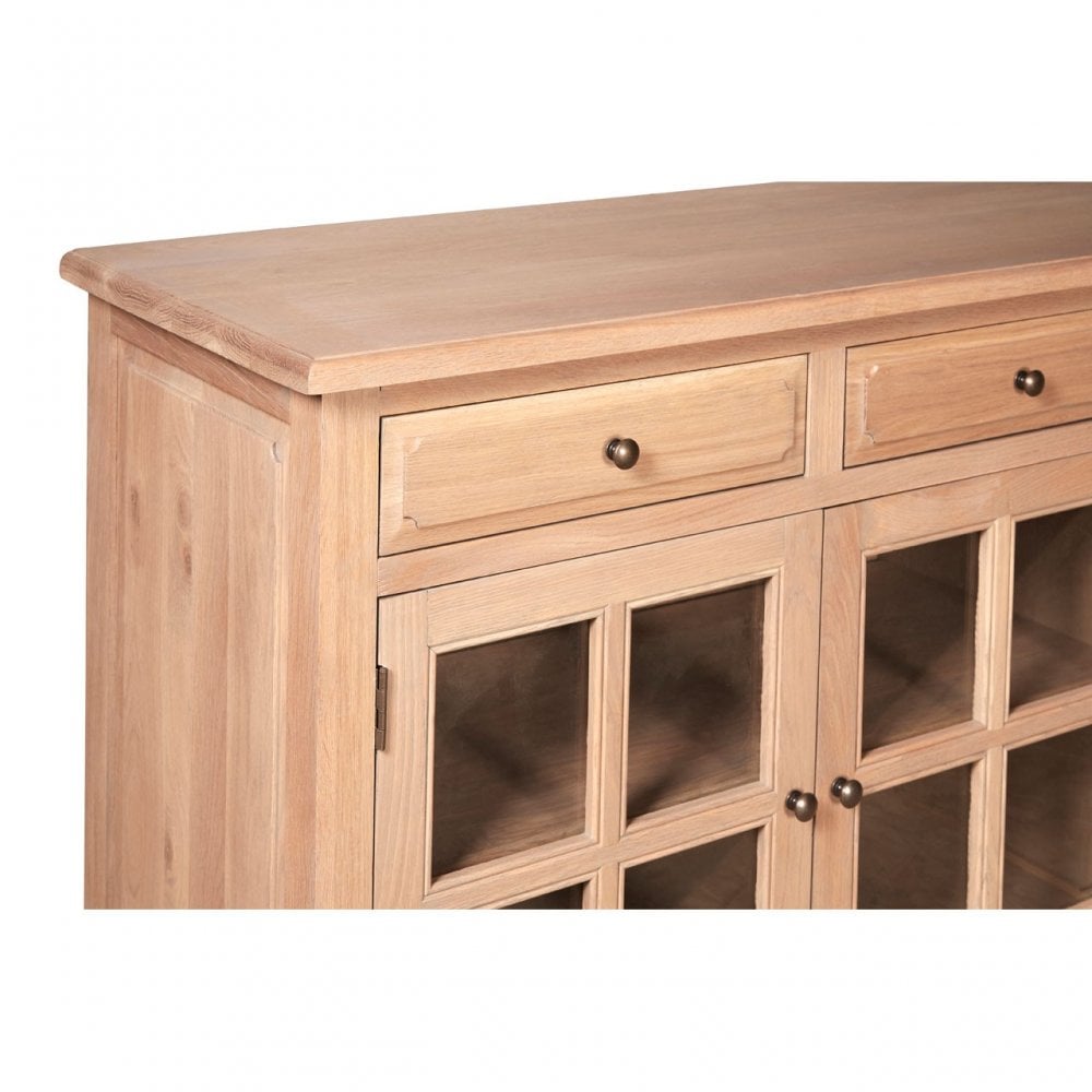 Brisbane 4 Doors / 4 Drawers Sideboard, Oak Wood, Glass, Brown