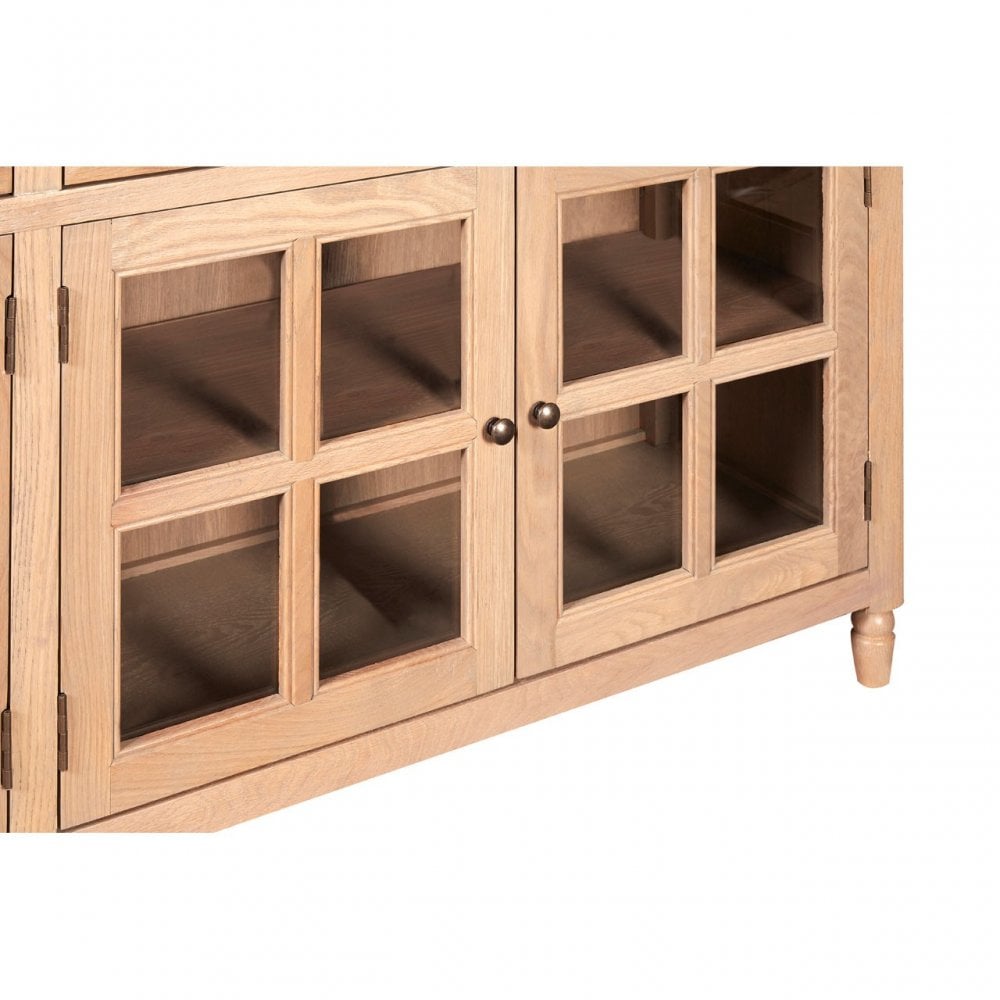 Brisbane 4 Doors / 4 Drawers Sideboard, Oak Wood, Glass, Brown