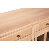 Brisbane 4 Doors / 4 Drawers Sideboard, Oak Wood, Glass, Brown