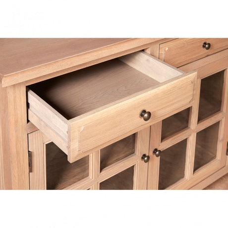 Brisbane 4 Doors / 4 Drawers Sideboard, Oak Wood, Glass, Brown