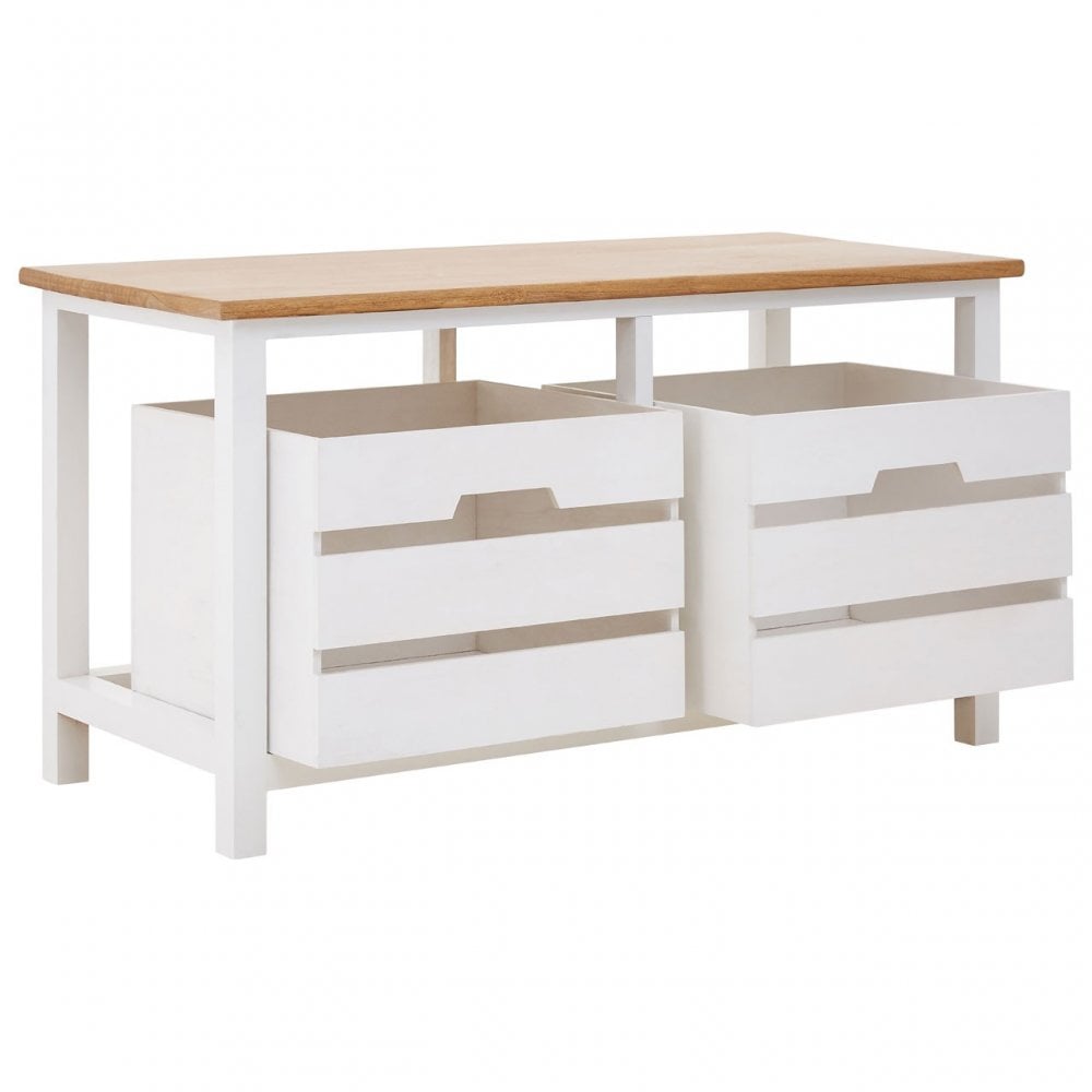 Newport 2 Drawer Bench, Paulownia Wood, Natural