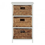 Padstow 3 Drawer White Frame Storage Unit, Paulownia Wood, Water Hyacinth, White