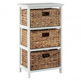 Padstow 3 Drawer White Frame Storage Unit, Paulownia Wood, Water Hyacinth, White
