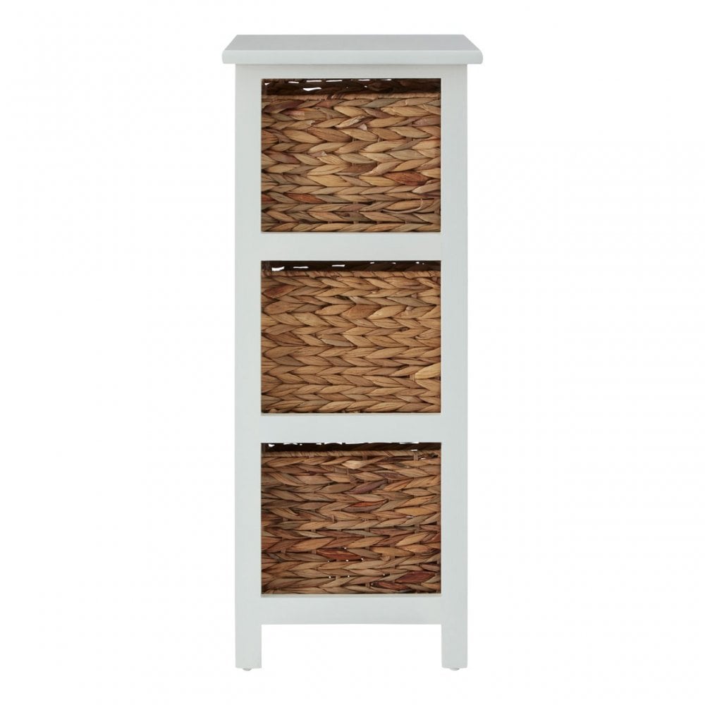 Padstow 3 Drawer White Frame Storage Unit, Paulownia Wood, Water Hyacinth, White