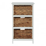 Padstow 3 Drawer White Frame Storage Unit, Paulownia Wood, Water Hyacinth, White