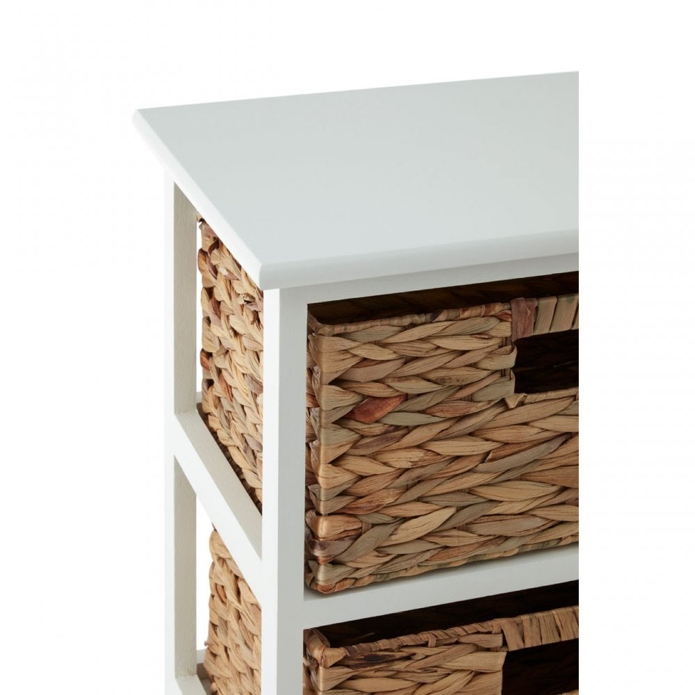 Padstow 3 Drawer White Frame Storage Unit, Paulownia Wood, Water Hyacinth, White