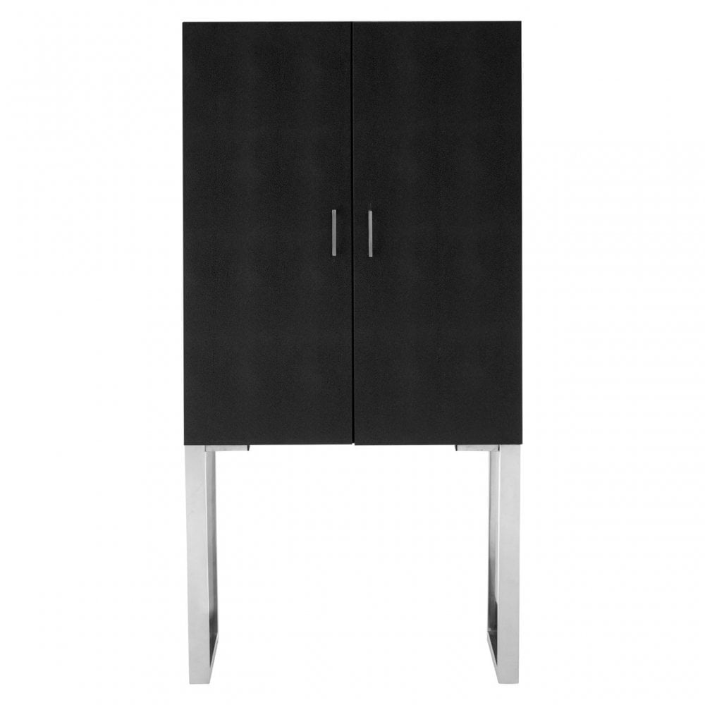 Pacific Black Faux Shark Skin Small Cabinet, Wood, Stainless Steel, Black