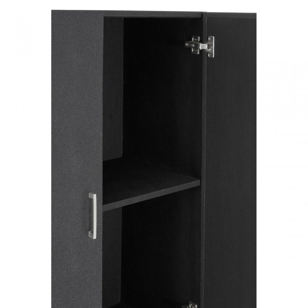 Pacific Black Faux Shark Skin Small Cabinet, Wood, Stainless Steel, Black
