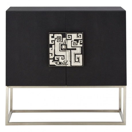 Pacific Black Faux Shark Skin Large Cabinet, Wood, Stainless Steel, Silver
