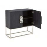 Pacific Black Faux Shark Skin Large Cabinet, Wood, Stainless Steel, Silver