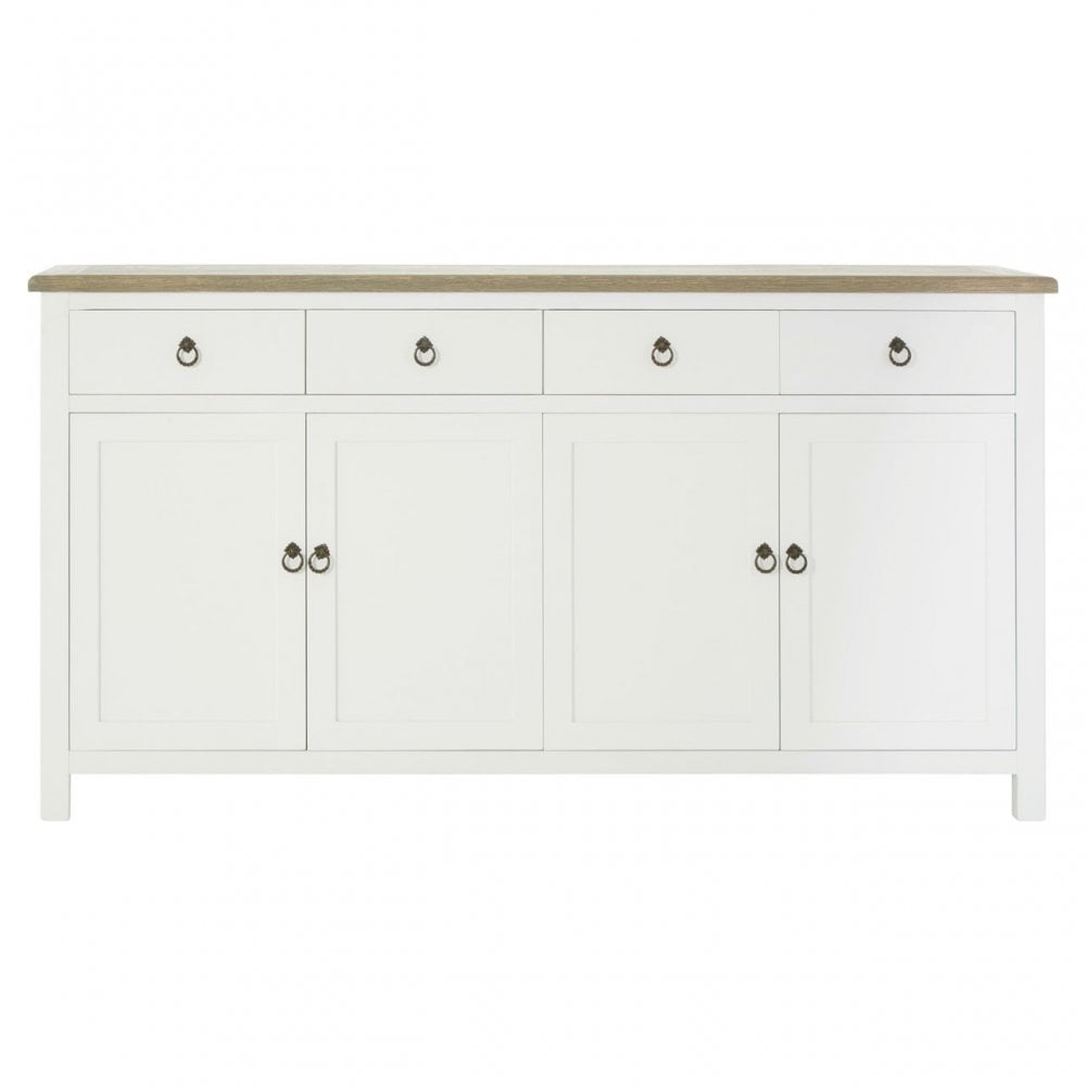 Townhouse 4 Doors / 4 Drawers Sideboard, Oak Wood, Veneer, Birchwood, White