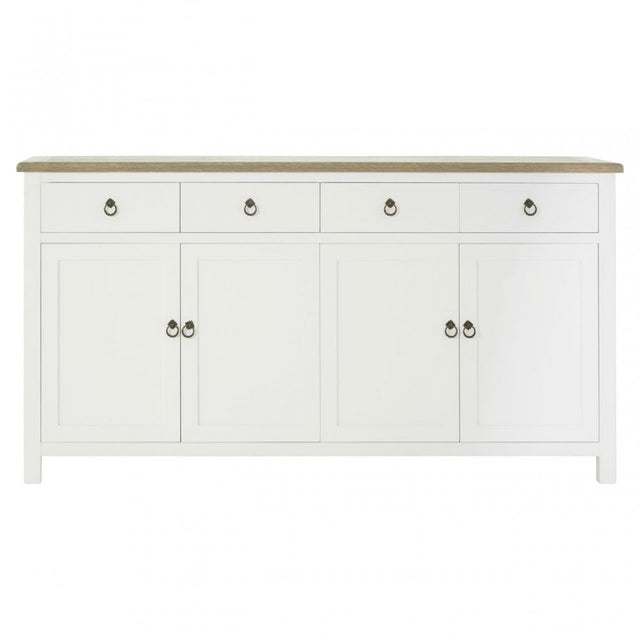 Townhouse 4 Doors / 4 Drawers Sideboard, Oak Wood, Veneer, Birchwood, White