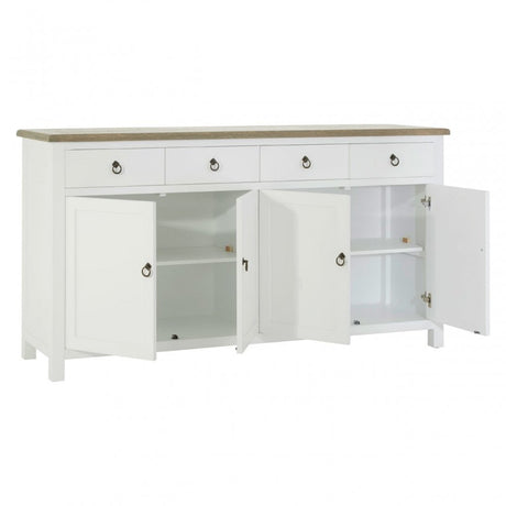 Townhouse 4 Doors / 4 Drawers Sideboard, Oak Wood, Veneer, Birchwood, White
