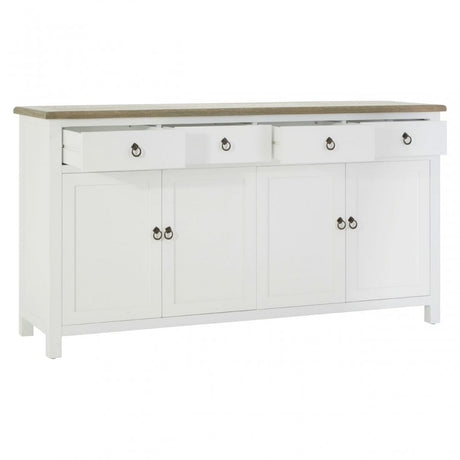 Townhouse 4 Doors / 4 Drawers Sideboard, Oak Wood, Veneer, Birchwood, White