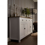 Townhouse 4 Doors / 4 Drawers Sideboard, Oak Wood, Veneer, Birchwood, White